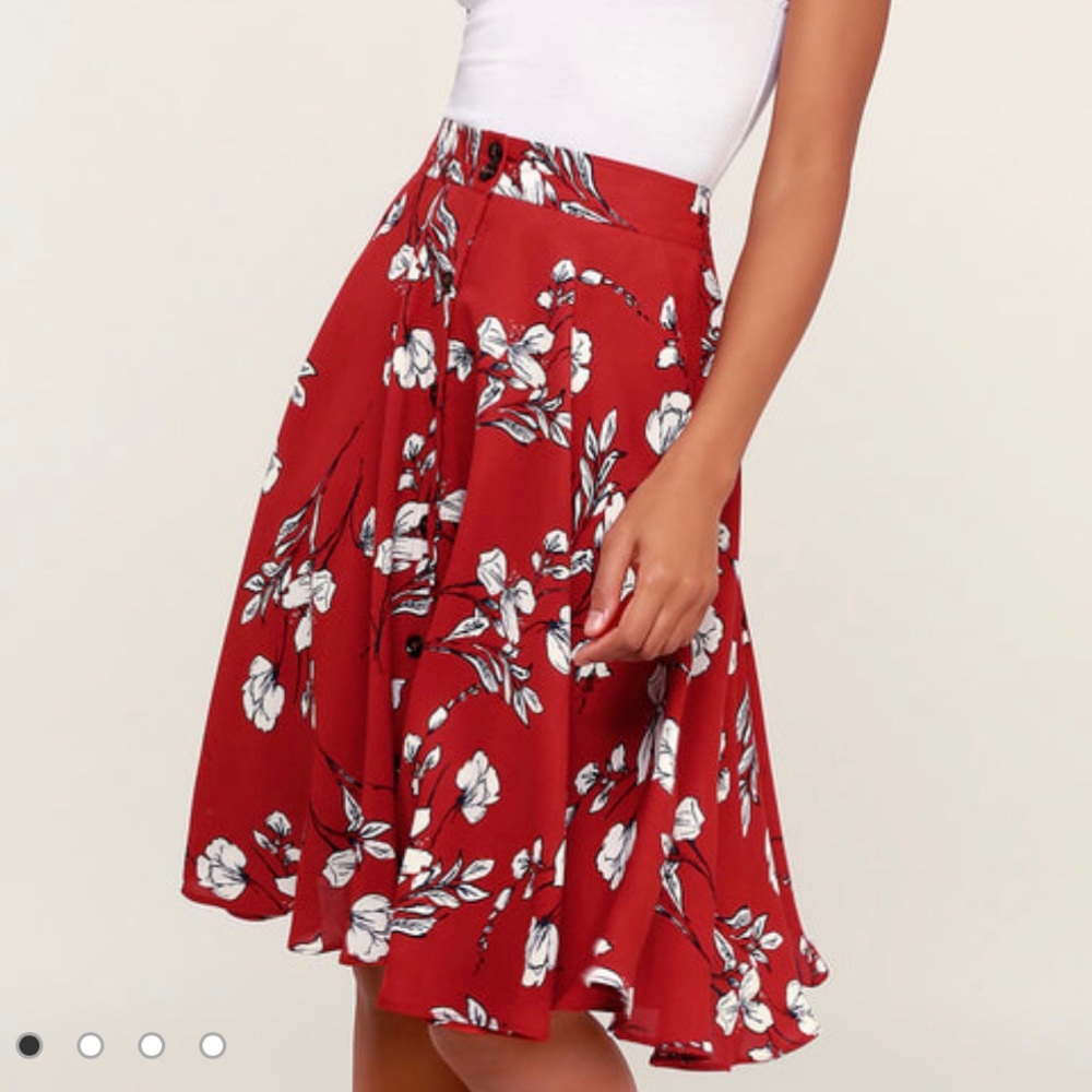 Rust red floral midi skirt